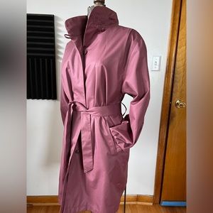 Vintage dusty rose trench jacket with embroidered collar and sleeves